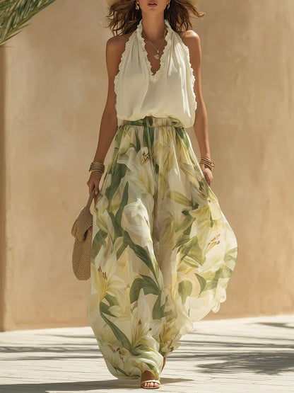 Helena | Conjunto con estampado floral · Top y pantalón fluido