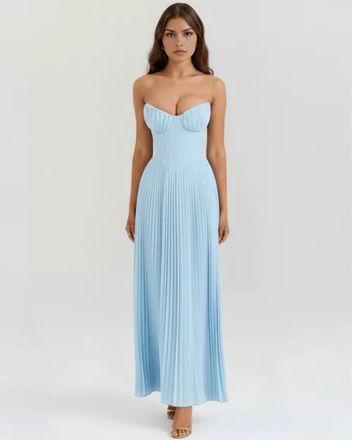 Celeste | Vestido plisado azul formal · casual