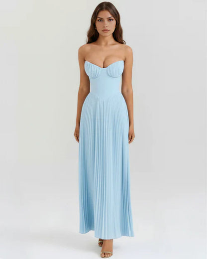 Celeste | Vestido plisado azul formal · casual
