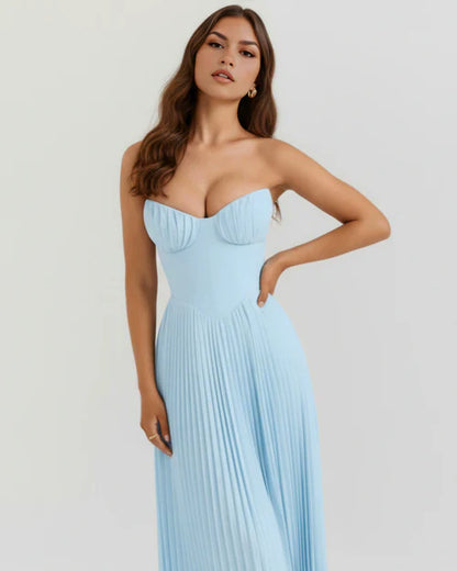 Celeste | Vestido plisado azul formal · casual