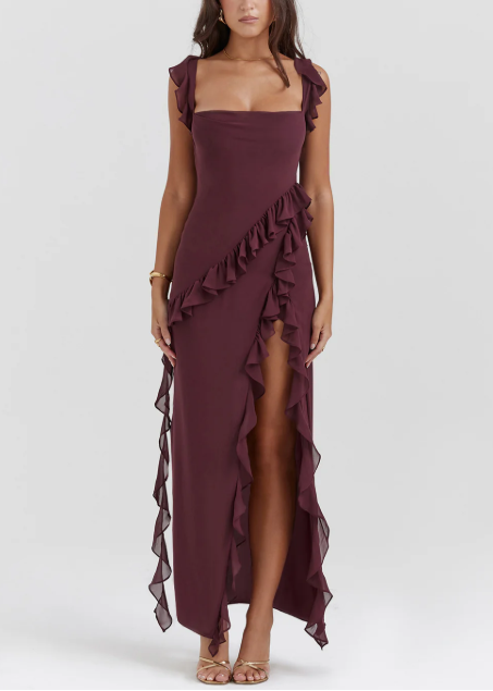 Vestido largo Amira – Ciruela oscuro