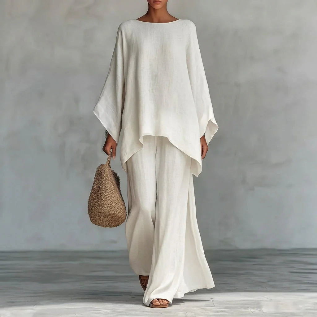 Cristina | Traje de dos piezas con mangas largas y pantalón de pierna ancha