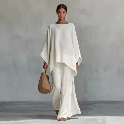 Cristina | Traje de dos piezas con mangas largas y pantalón de pierna ancha