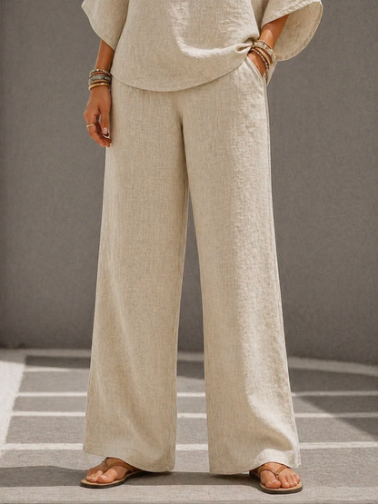 Marian | Conjunto de pantalón ancho de manga murciélago y lino de algodón